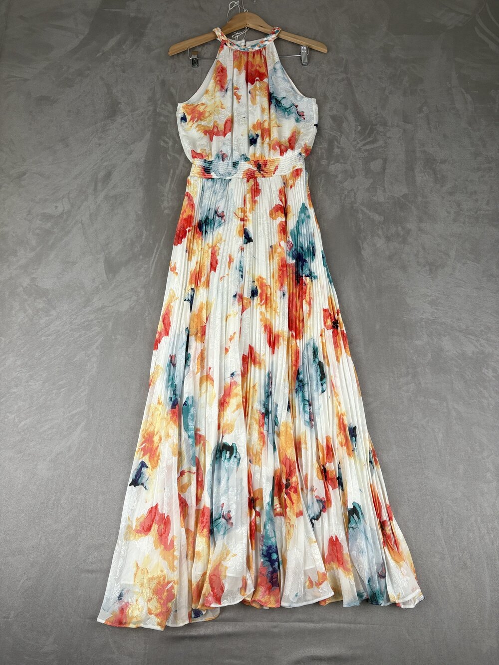 White House Black Market Floral Pleated Halter Maxi Dress Sz 4 - Picture 2 of 9